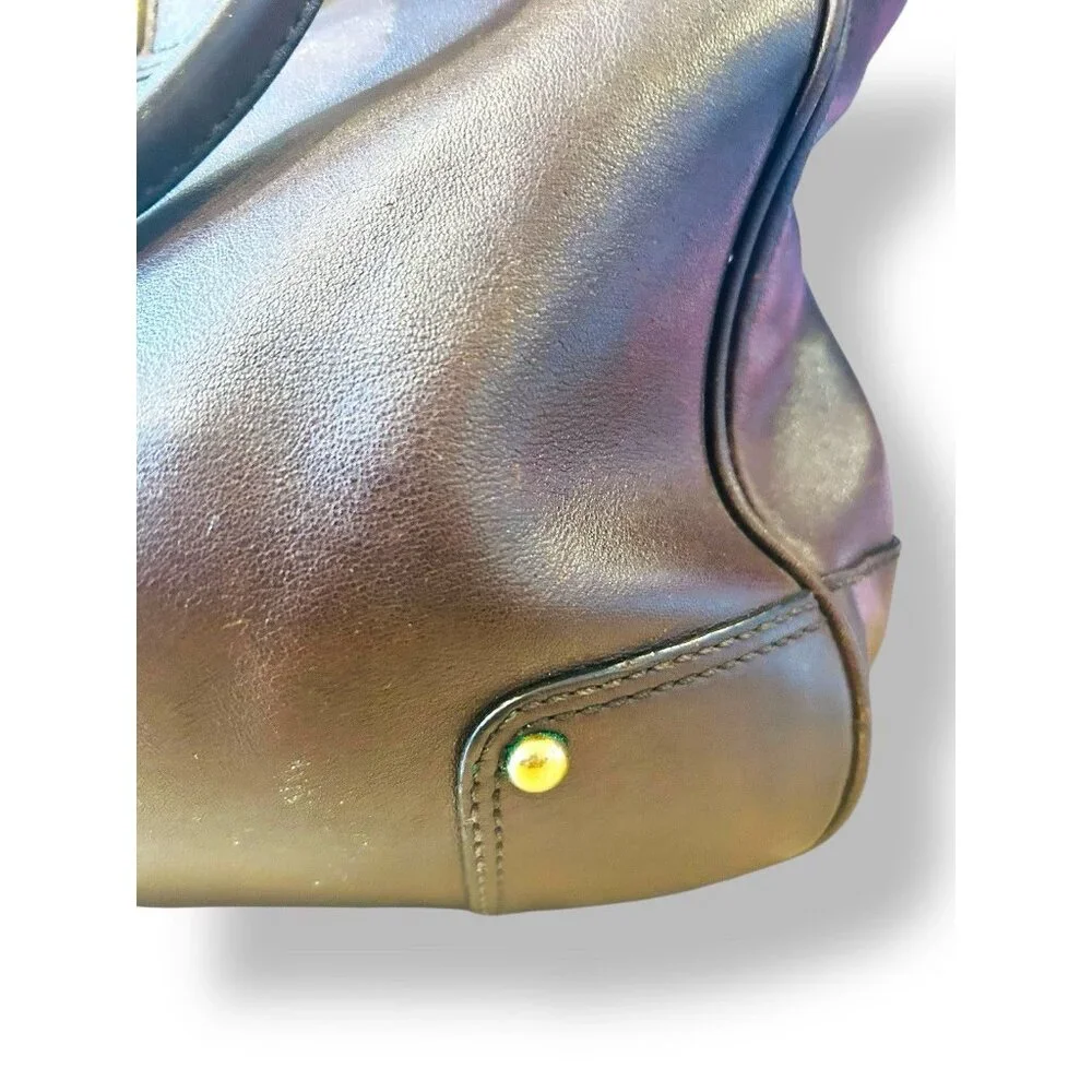 Banana Republic Brown Leather Bucket Tote Shoulder Bag Hobo Brass - Picture 4 of 15